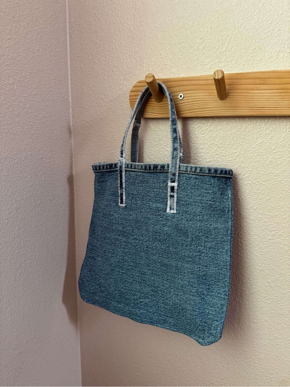 Small Denim Slim Tote Bag -10x10 inches - Hand-sewn by me - Picture 4 of 12
